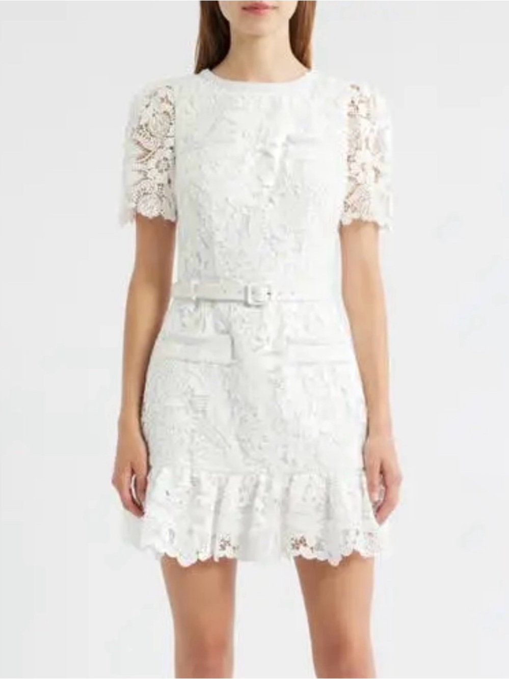 Milly White Floral Lace Belted Mini Dress